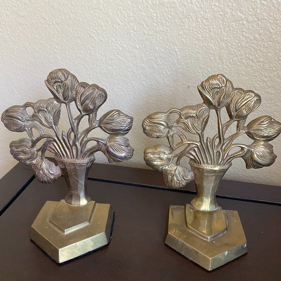 Vintage Brass Tulip Bookends Floral decor